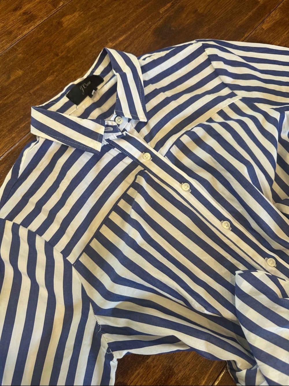 J. Crew Button-Front Shirt Dress with Waist Tie - Blue & White - Picture 5 of 5